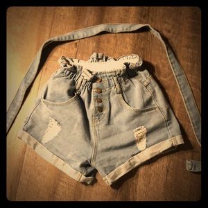 High Waisted Paper Bag Shorts